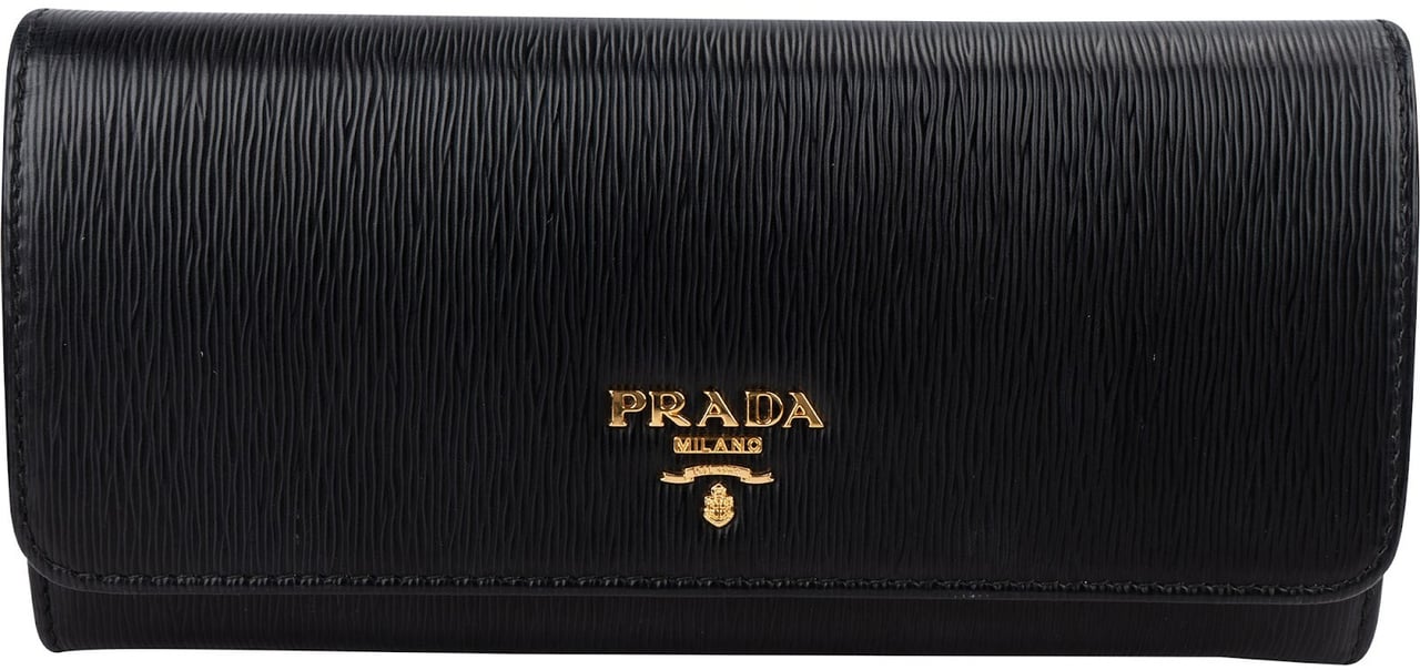 Prada Prada Vitello Move Leather Continental Wallet Zwart