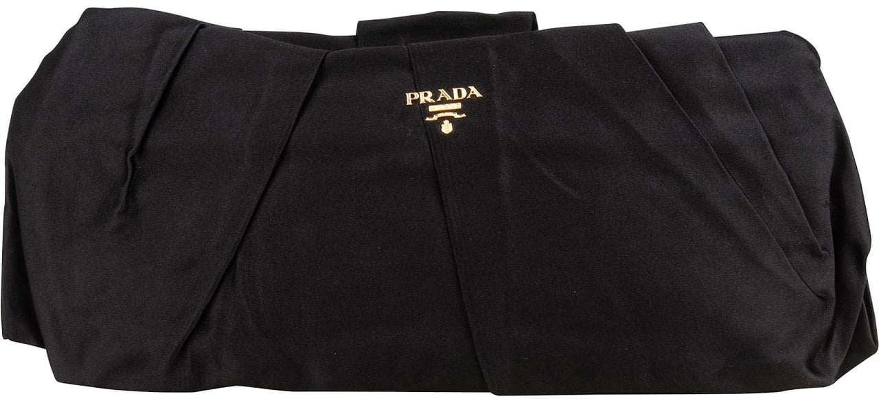 Prada Black Satin Pleated Clutch Zwart