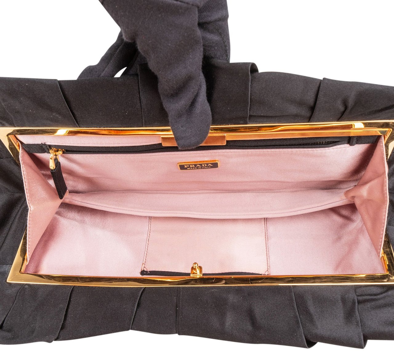 Prada Black Satin Pleated Clutch Zwart