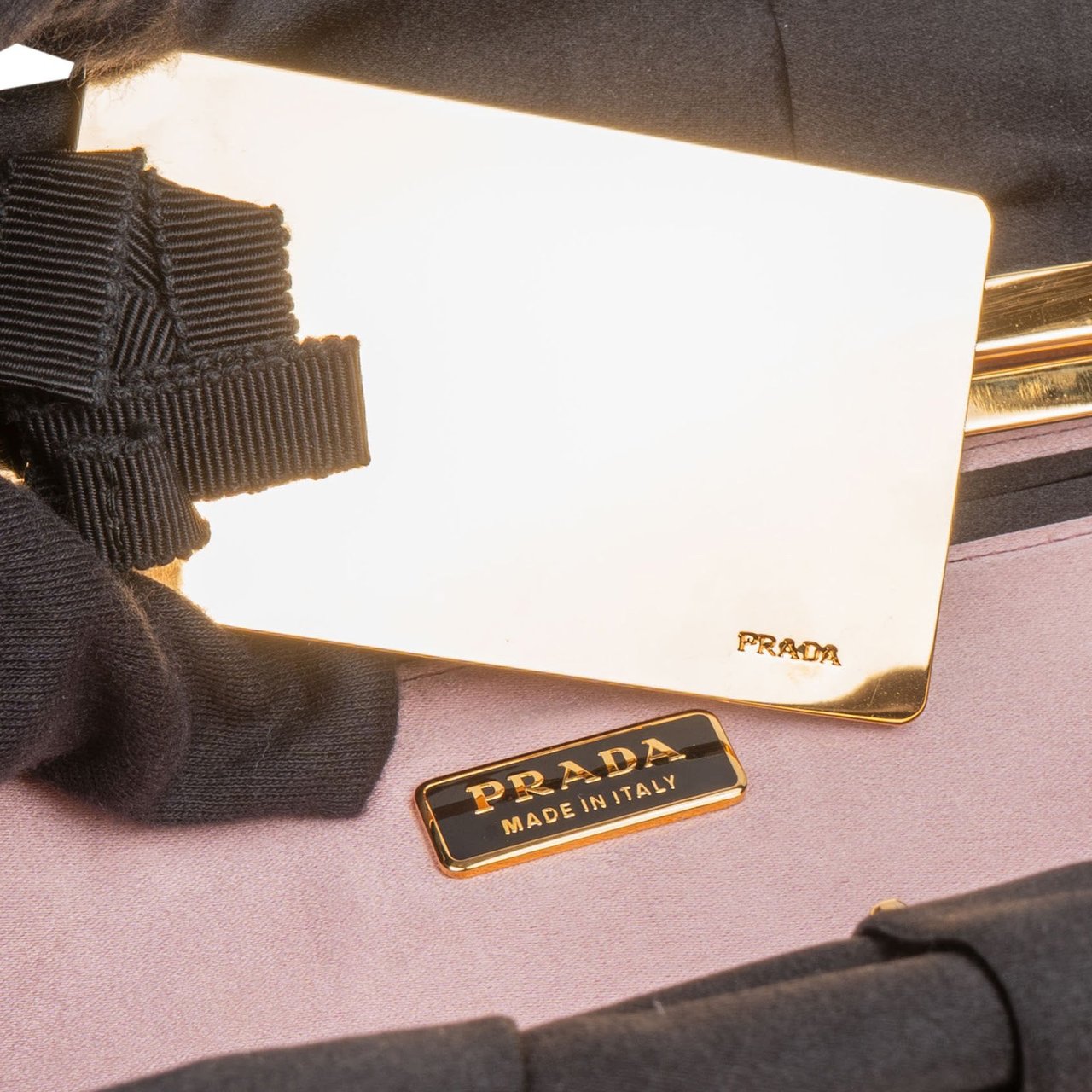 Prada Black Satin Pleated Clutch Zwart