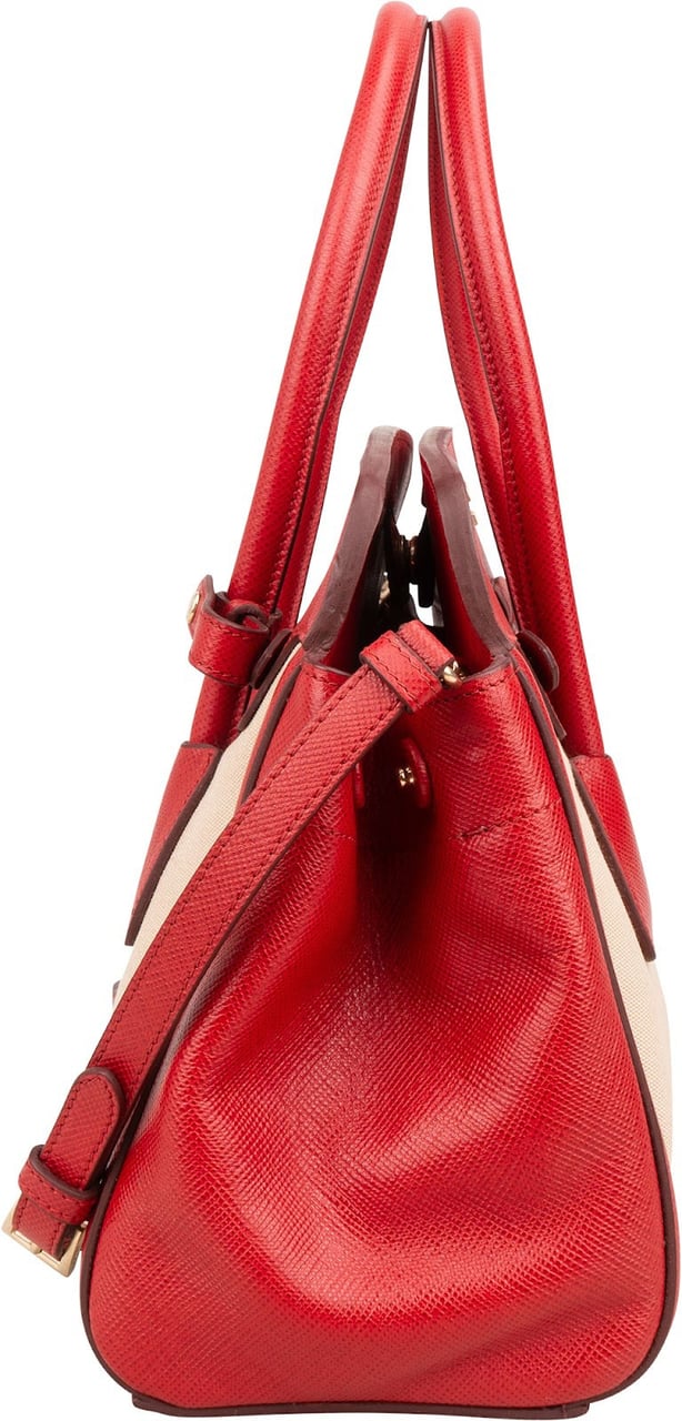 Prada Bicolor Saffiano & Canvas Handbag Rood