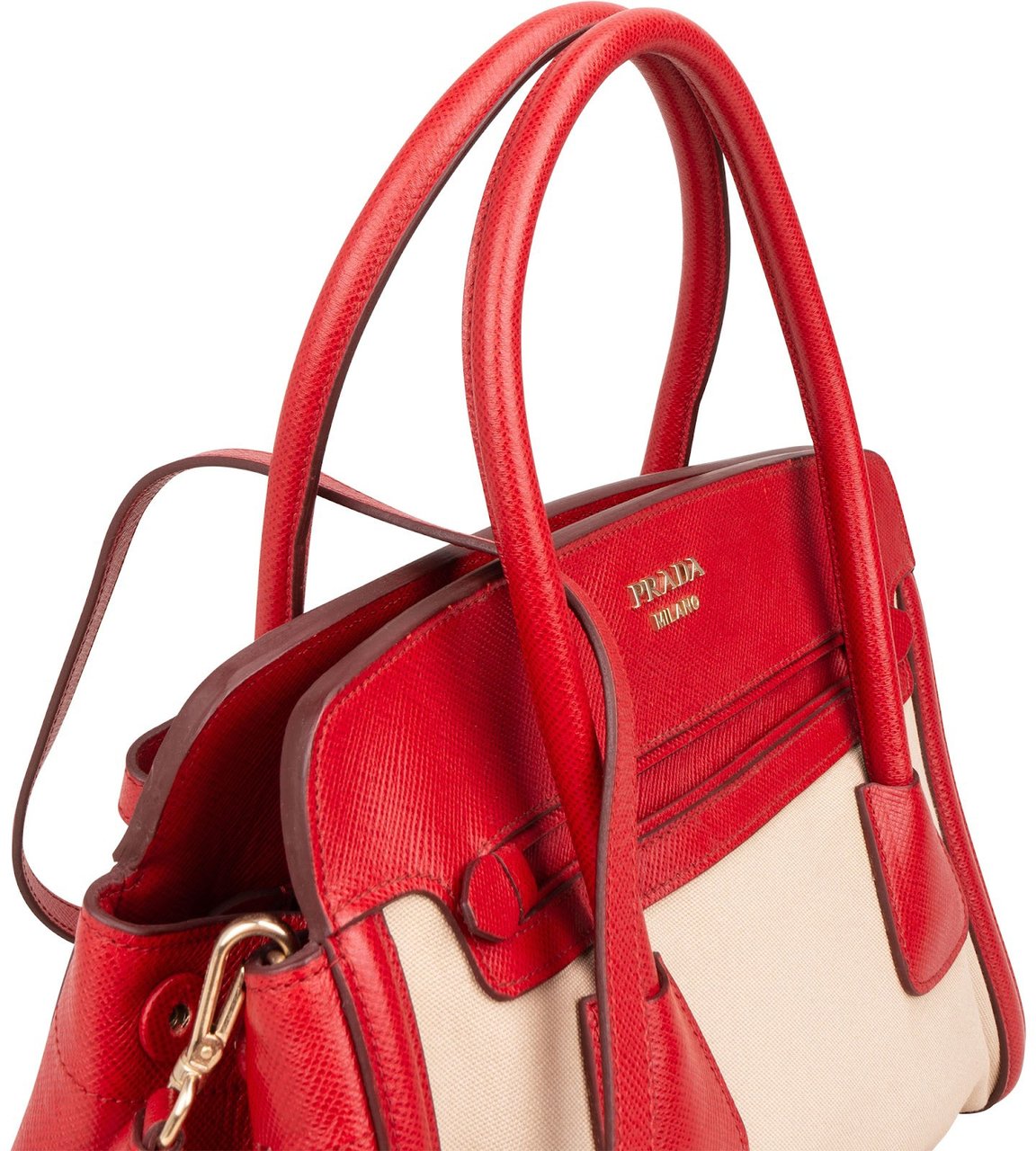 Prada Bicolor Saffiano & Canvas Handbag Rood