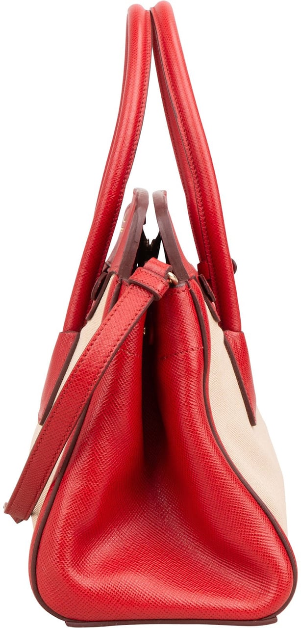 Prada Bicolor Saffiano & Canvas Handbag Rood