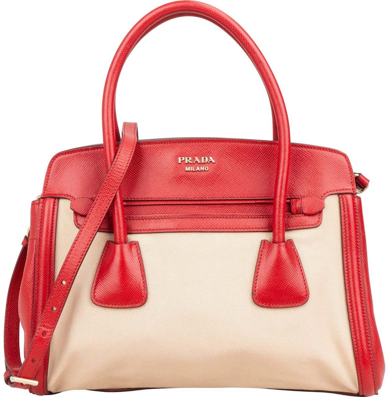 Prada Bicolor Saffiano & Canvas Handbag Rood