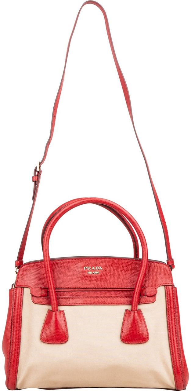 Prada Bicolor Saffiano & Canvas Handbag Rood