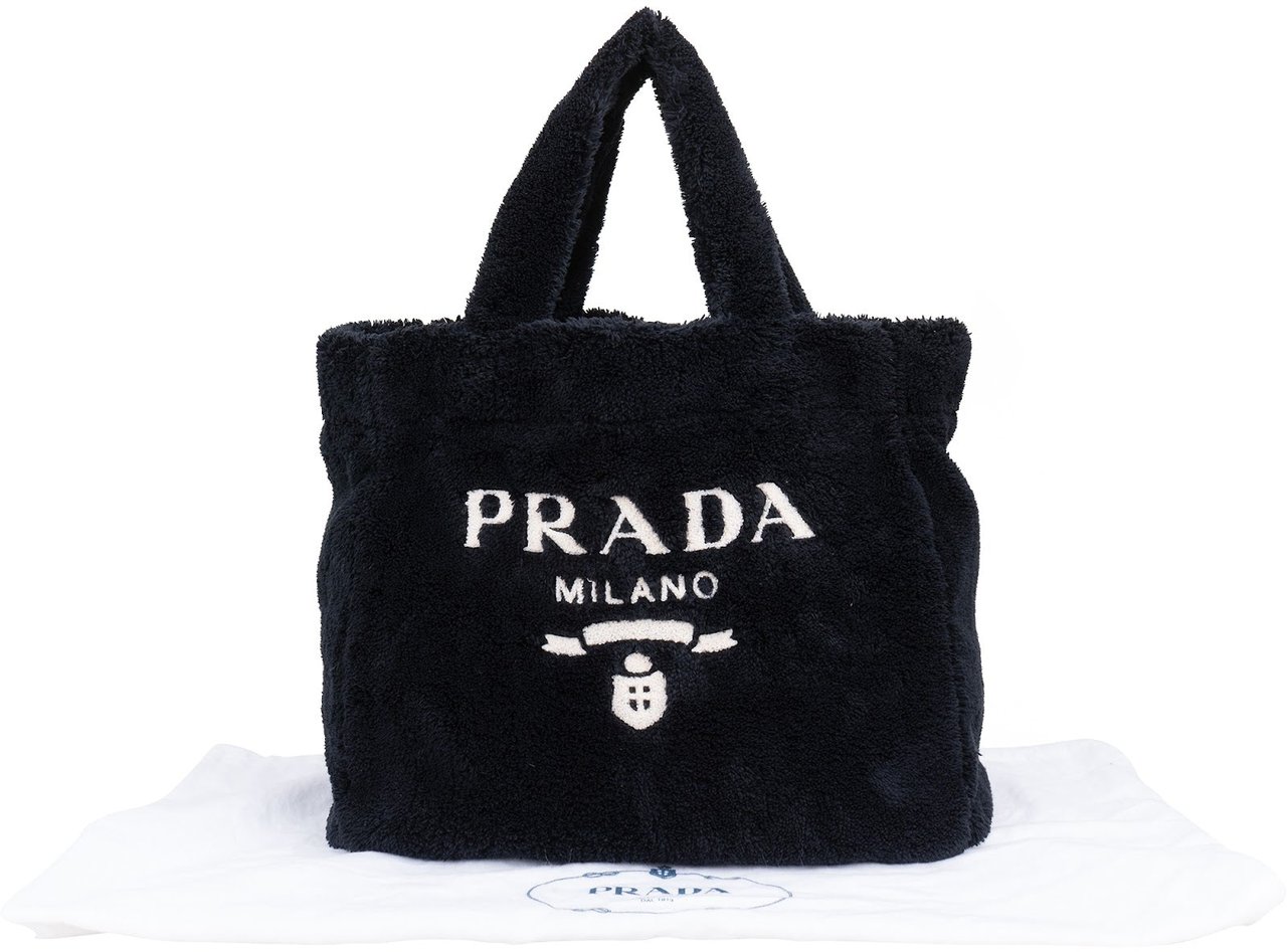 Prada Emblem Terry Tote Handbag Zwart