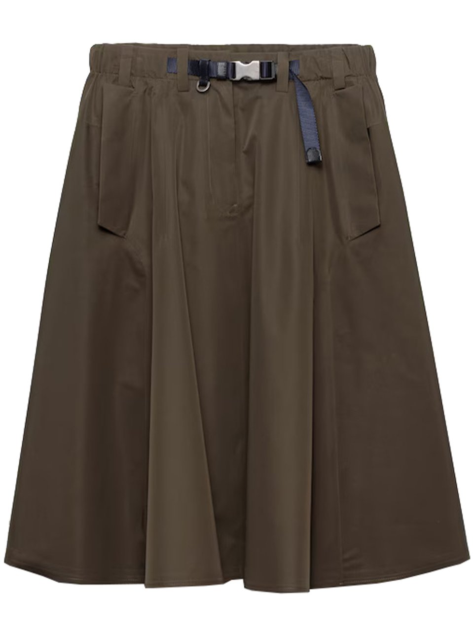 Prada Muted Olive Flared Midi Skirt Zwart
