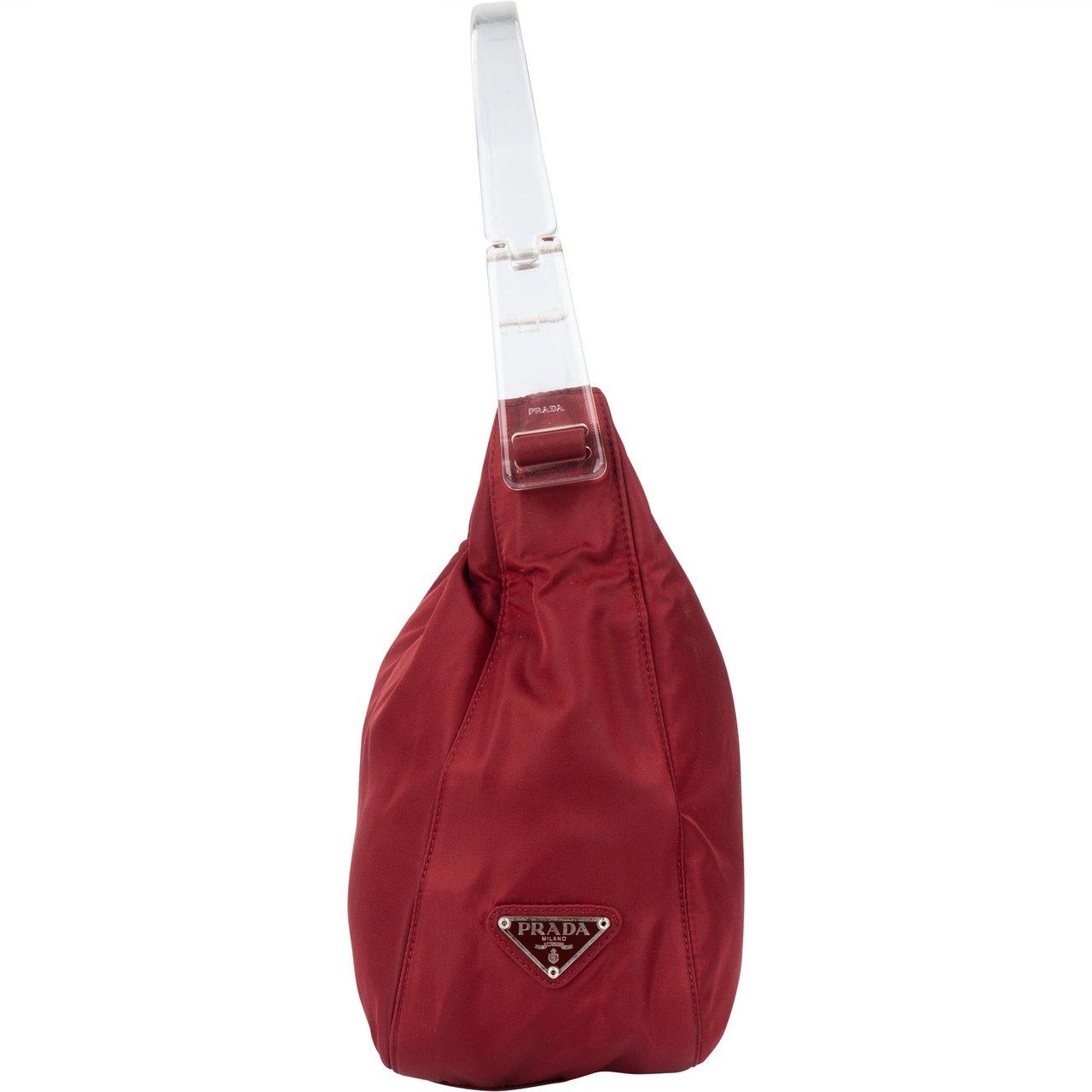 Prada Prada Red Nylon Transparent Handle Hobo Bag Divers