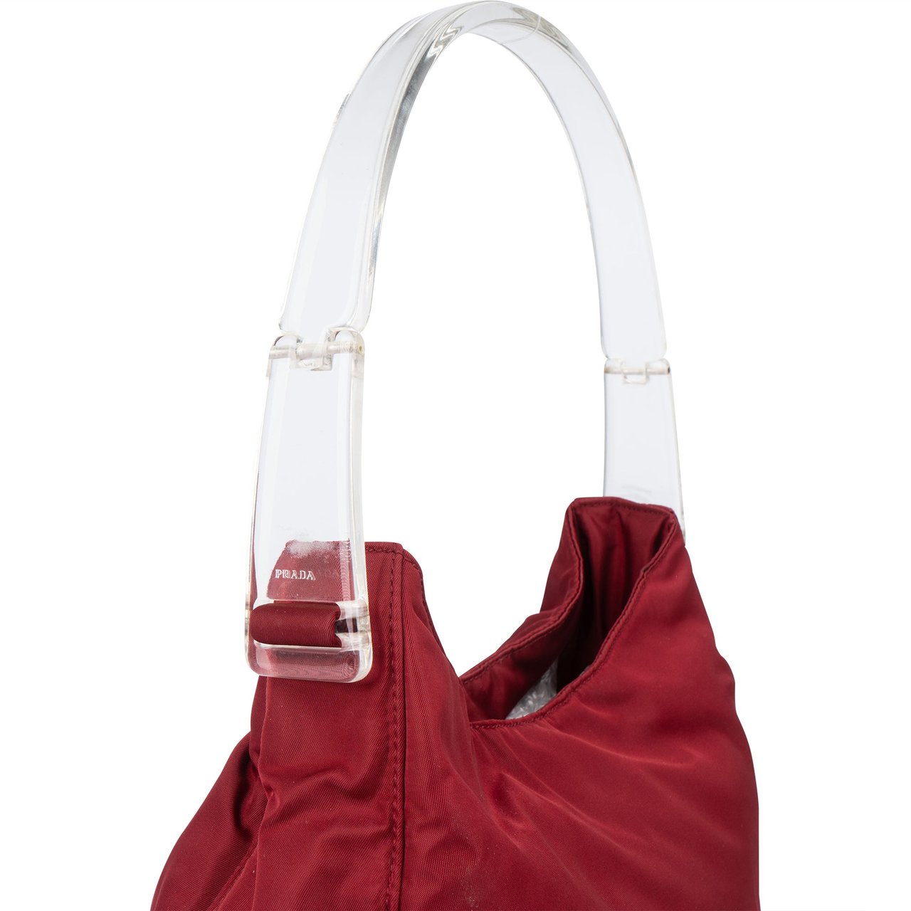 Prada Prada Red Nylon Transparent Handle Hobo Bag Divers