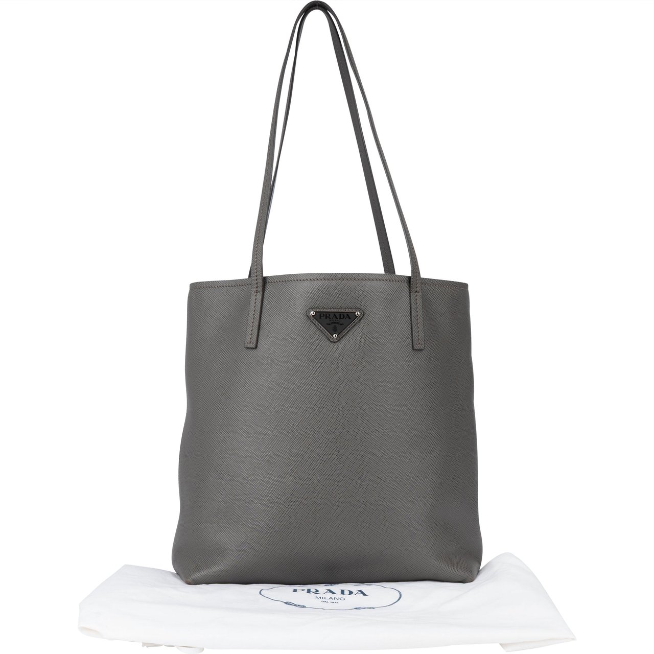 Prada Prada Grey Saffiano Cuir Leather Shoulder Bag Divers