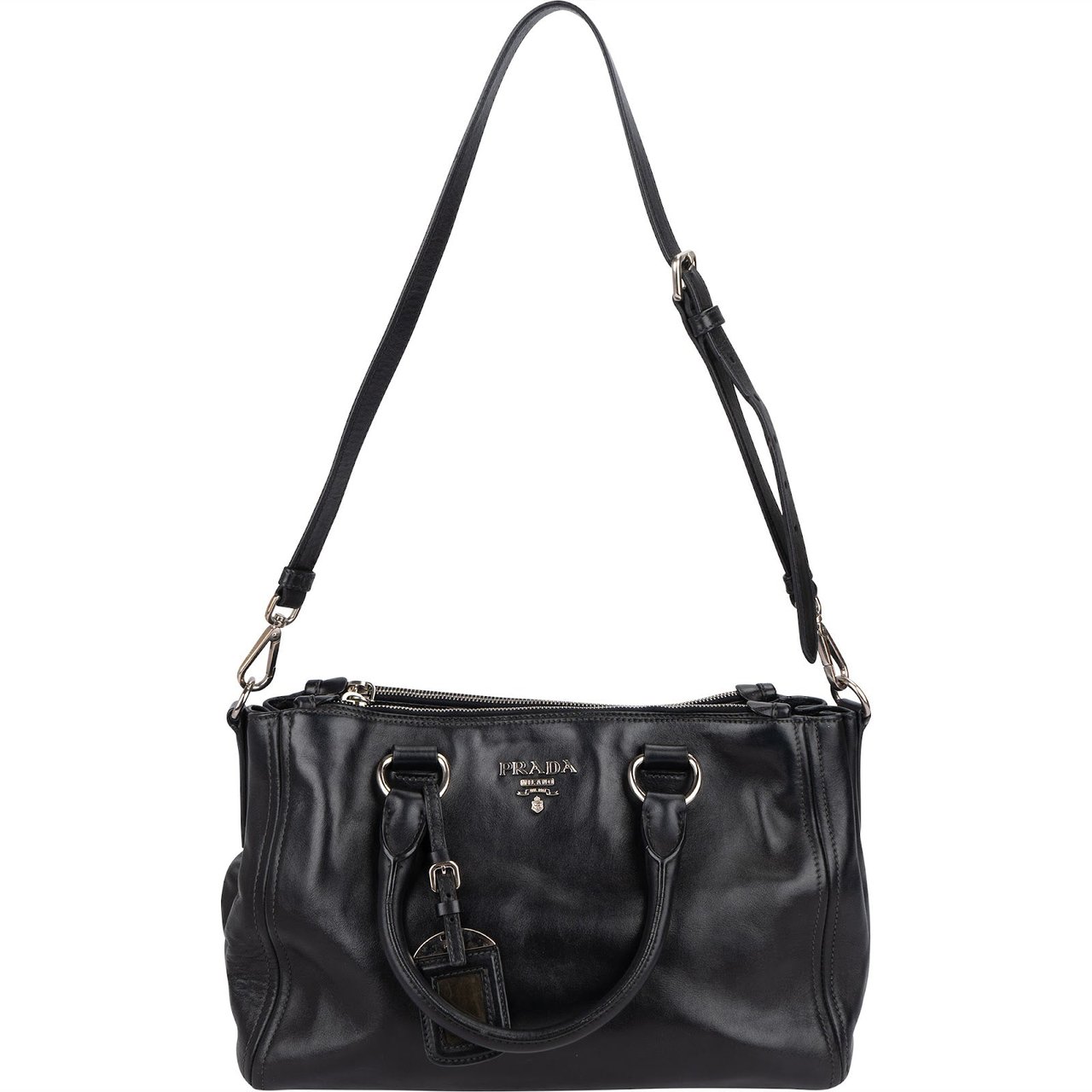 Prada Black Vitello Leather Top Handle Handbag Zwart