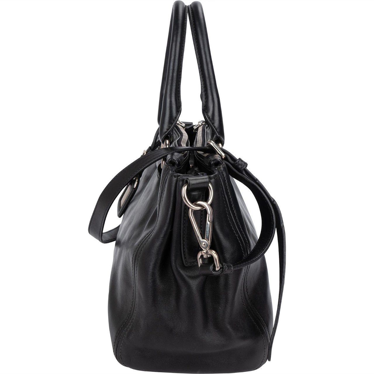 Prada Black Vitello Leather Top Handle Handbag Zwart