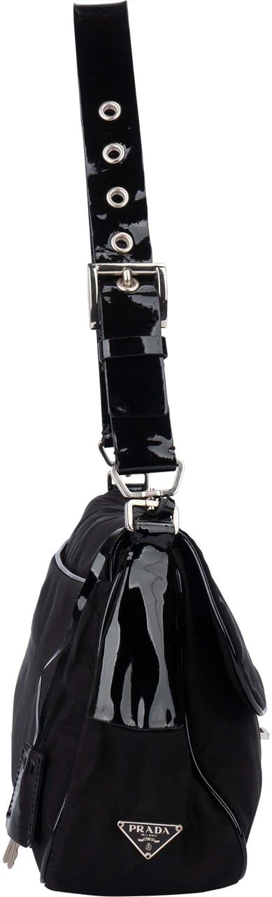 Prada Prada Black Nylon Triangle Shoulder Bag Zwart