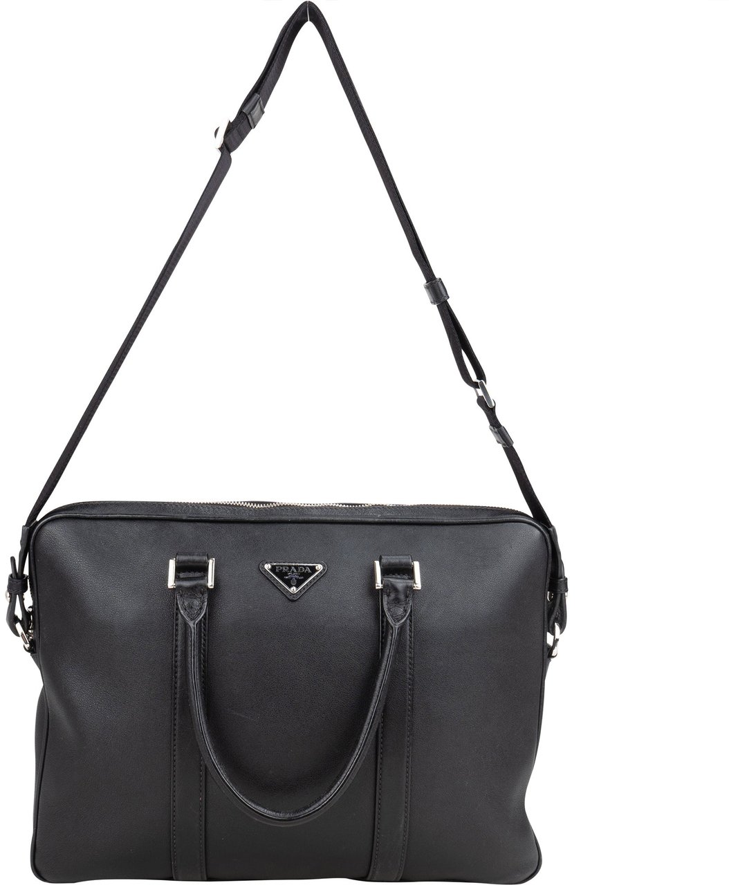 Prada Prada Black Swift Leather Business Handbag Zwart