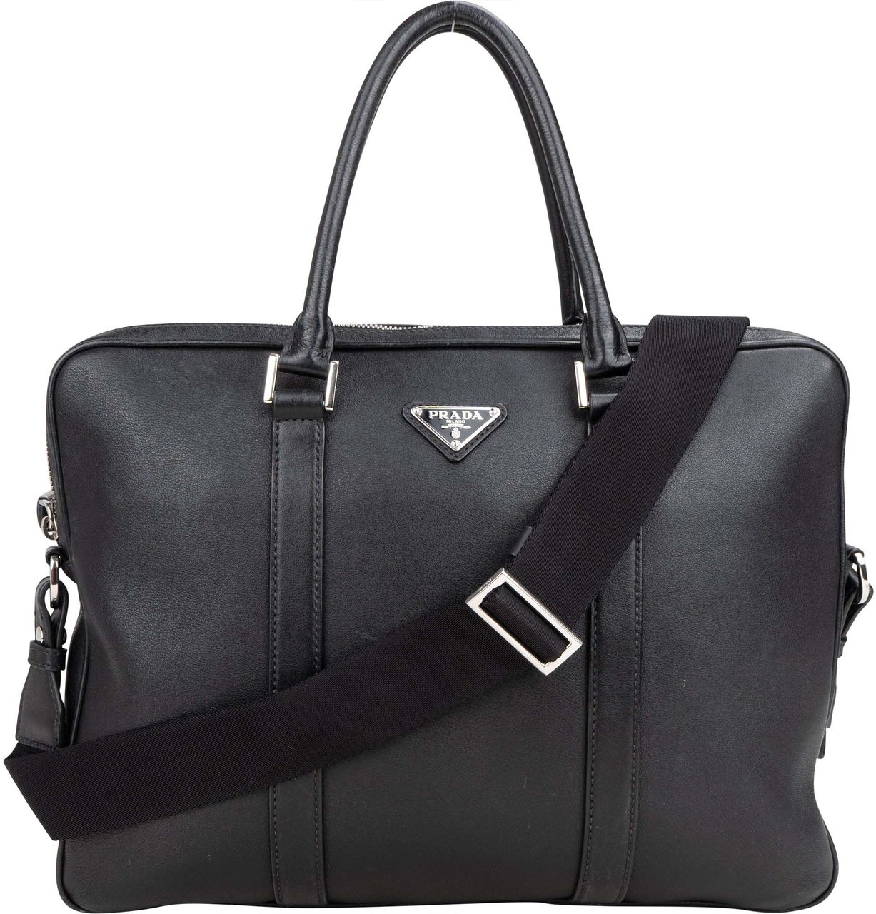 Prada Prada Black Swift Leather Business Handbag Zwart