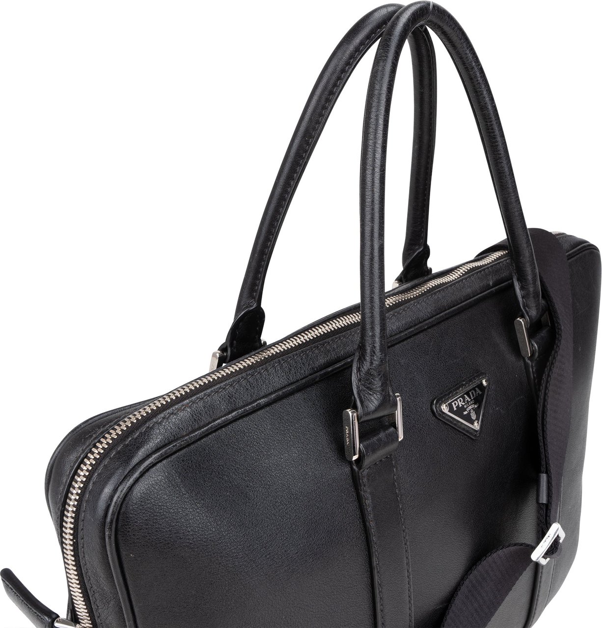 Prada Prada Black Swift Leather Business Handbag Zwart