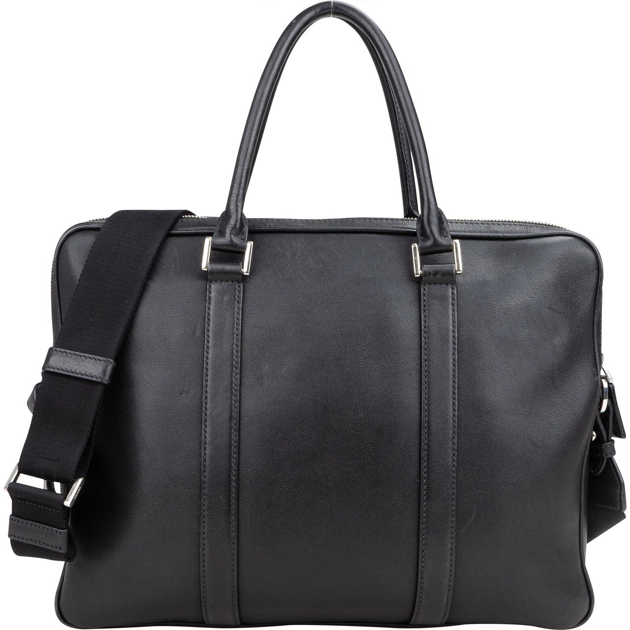 Prada Prada Black Swift Leather Business Handbag Zwart
