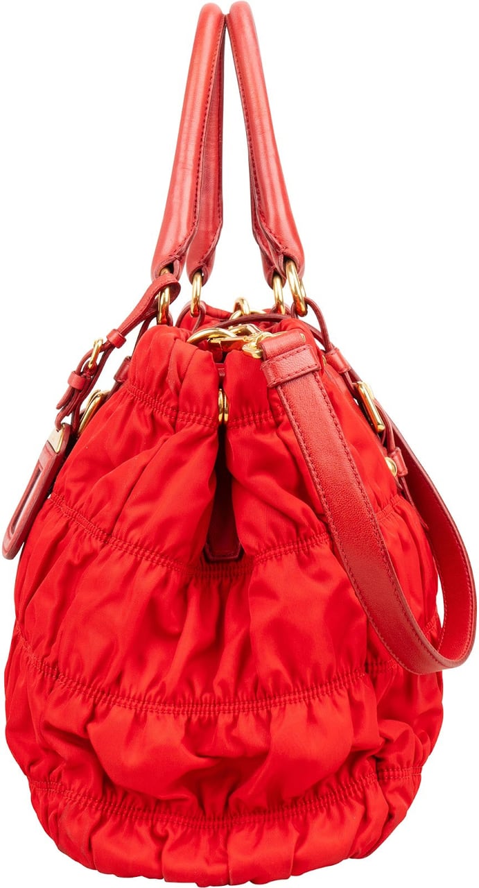 Prada Tessuto Gaufre Tote Handbag Rood