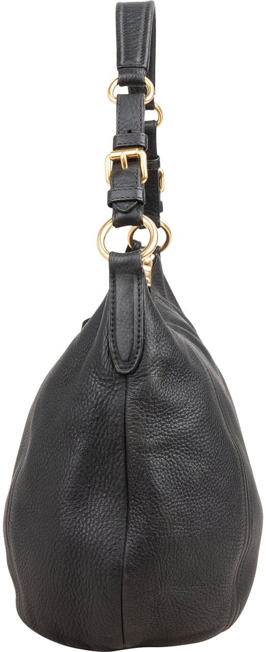 Prada Vitello Daino Leather Hobo Shoulder Bag Zwart