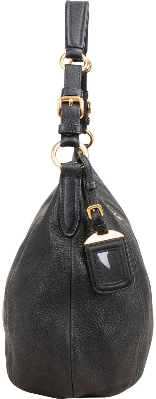Prada Vitello Daino Leather Hobo Shoulder Bag Zwart