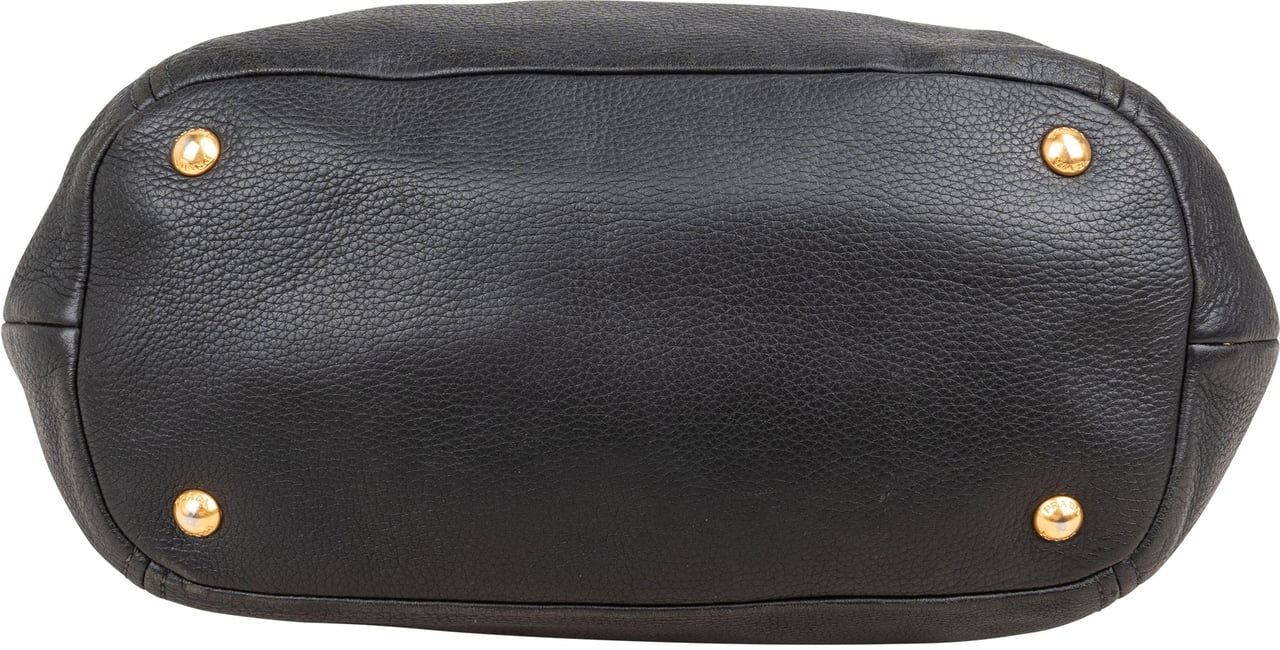 Prada Vitello Daino Leather Hobo Shoulder Bag Zwart
