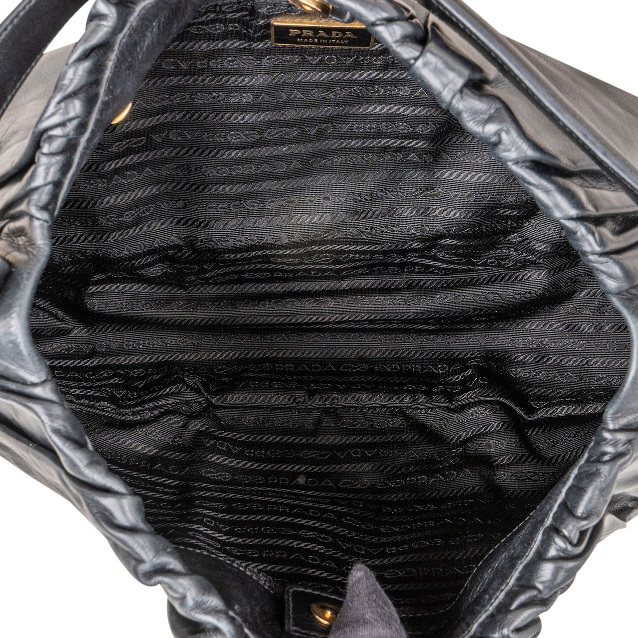 Prada Nappa Leather Gathered Hobo Shoulder Bag Zwart