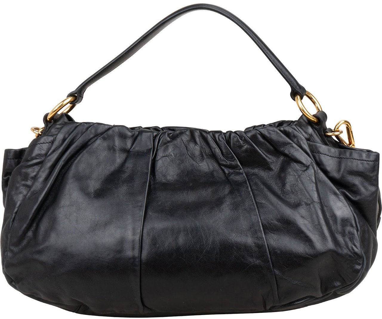 Prada Nappa Leather Gathered Hobo Shoulder Bag Zwart