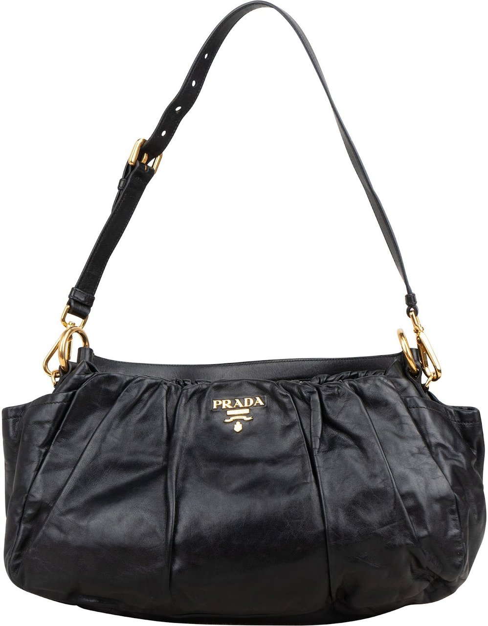 Prada Nappa Leather Gathered Hobo Shoulder Bag Zwart