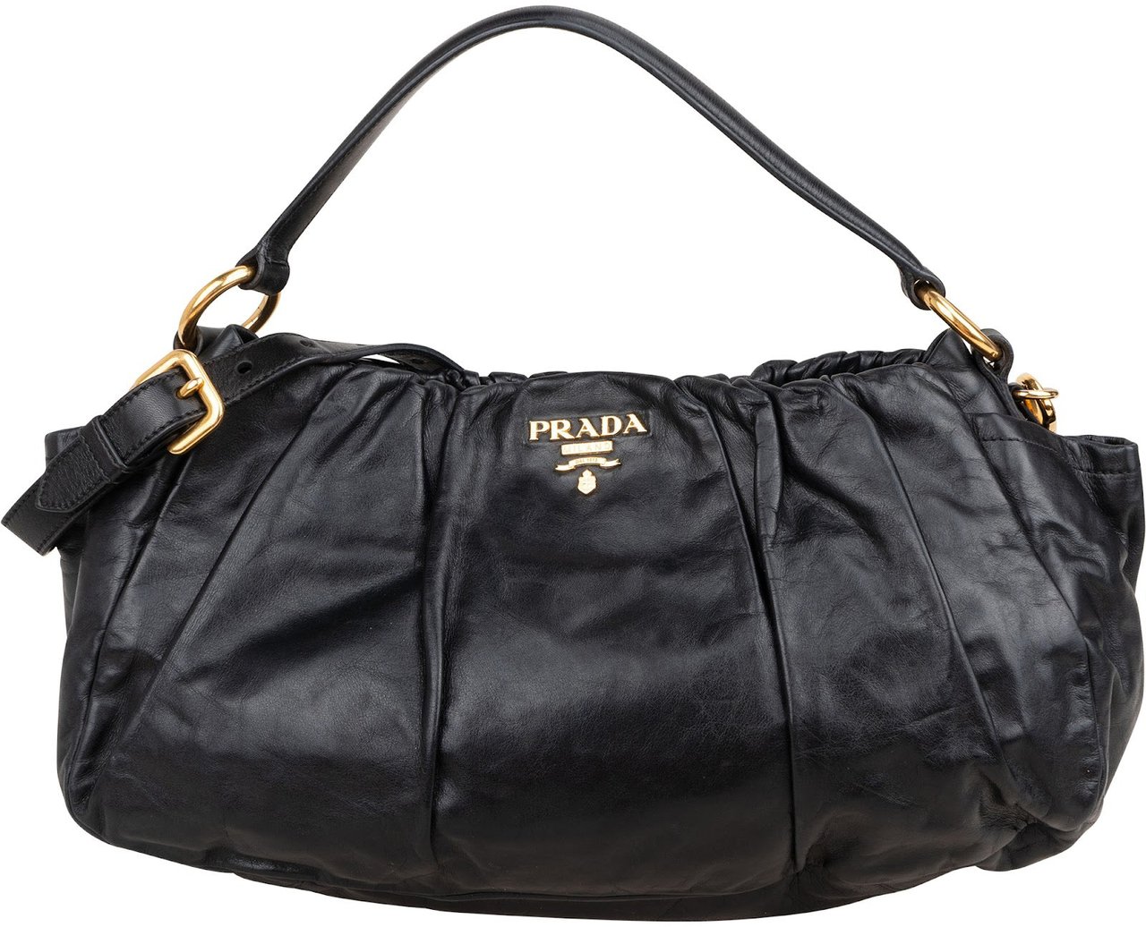 Prada Nappa Leather Gathered Hobo Shoulder Bag Zwart