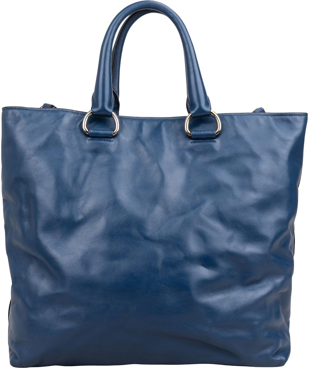 Prada Soft Calf Leather Tote Shoulder Bag Blauw