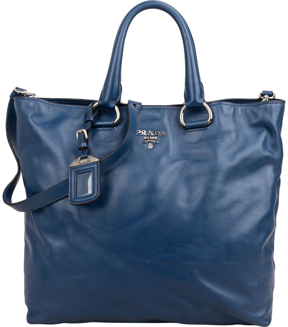 Prada Soft Calf Leather Tote Shoulder Bag Blauw