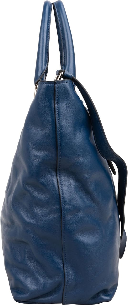 Prada Soft Calf Leather Tote Shoulder Bag Blauw