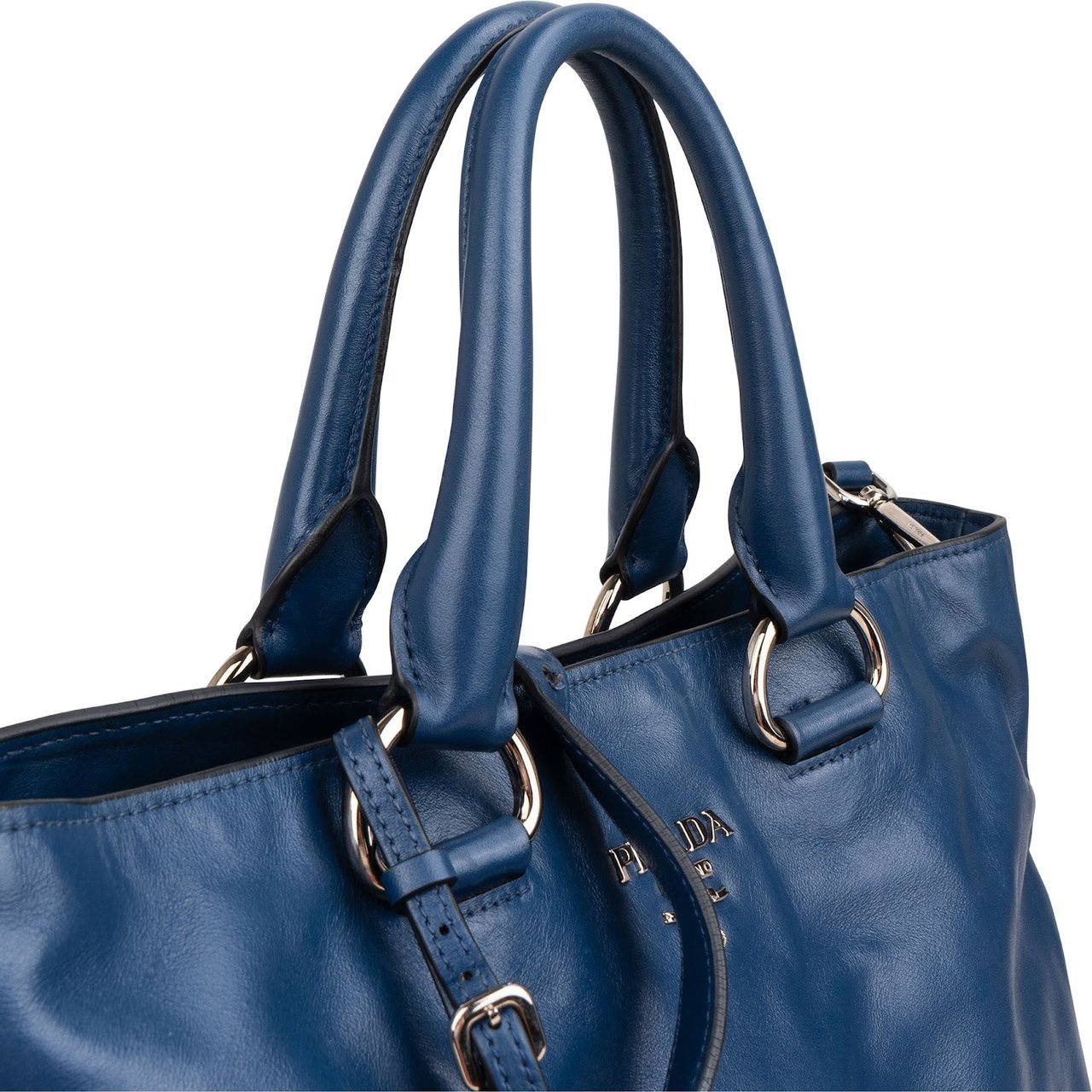 Prada Soft Calf Leather Tote Shoulder Bag Blauw