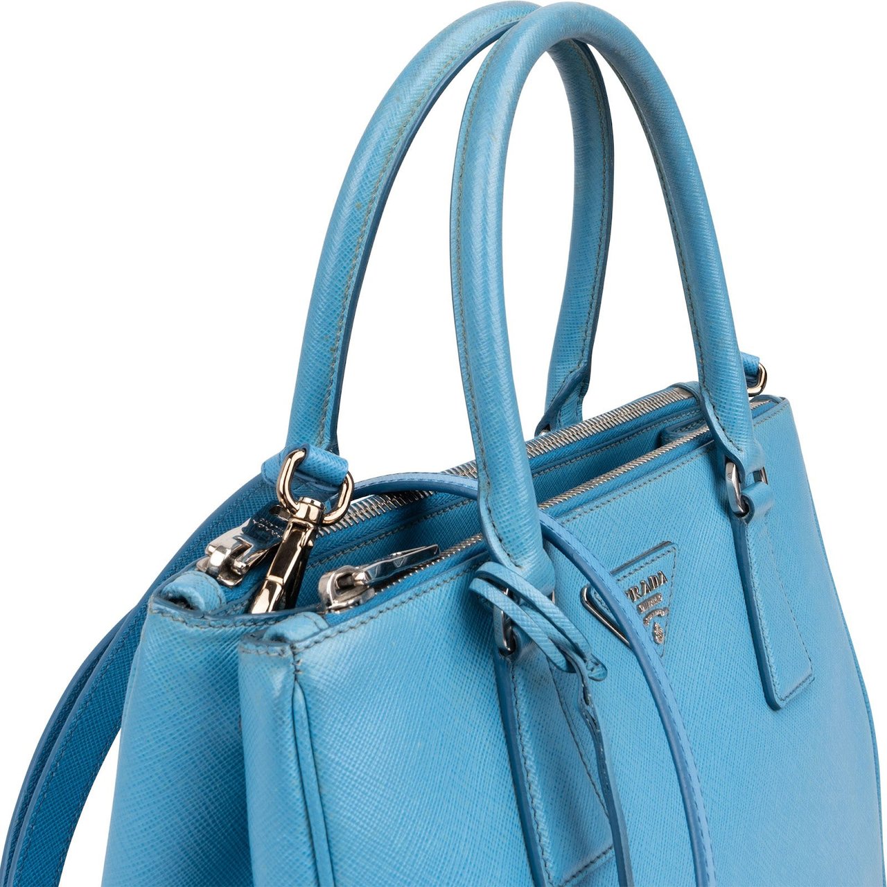 Prada Blue Saffiano Leather Galleria Handbag Lichtblauw