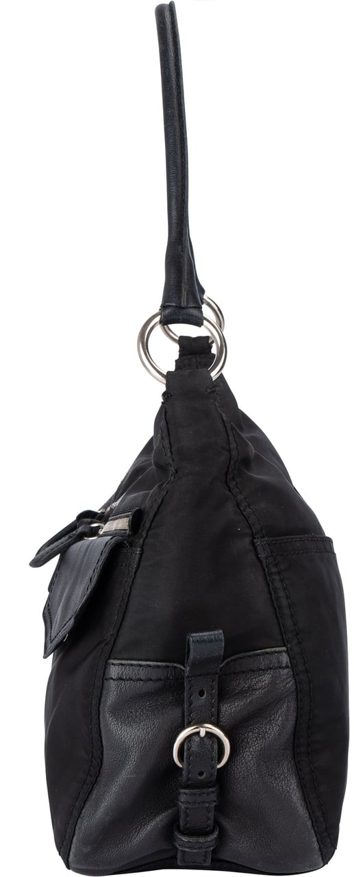 Prada Prada Black Nylon Triangle Twin Pocket Shoulder Bag Zwart