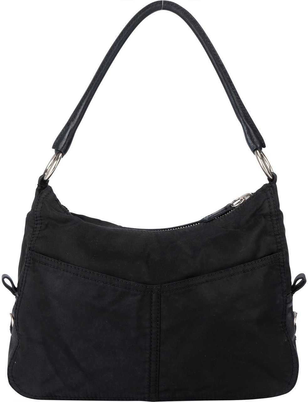 Prada Prada Black Nylon Triangle Twin Pocket Shoulder Bag Zwart
