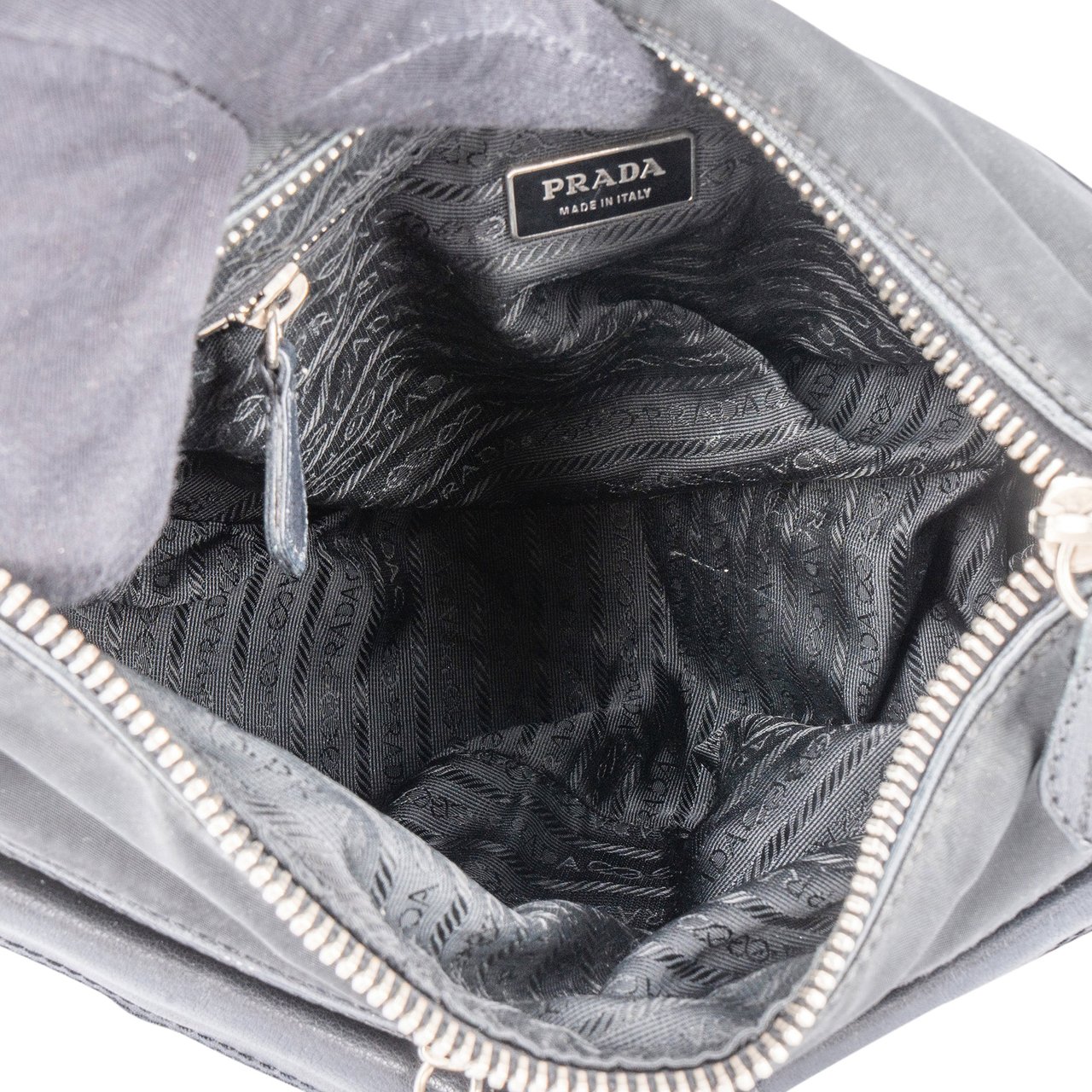 Prada Prada Black Nylon Triangle Twin Pocket Shoulder Bag Zwart