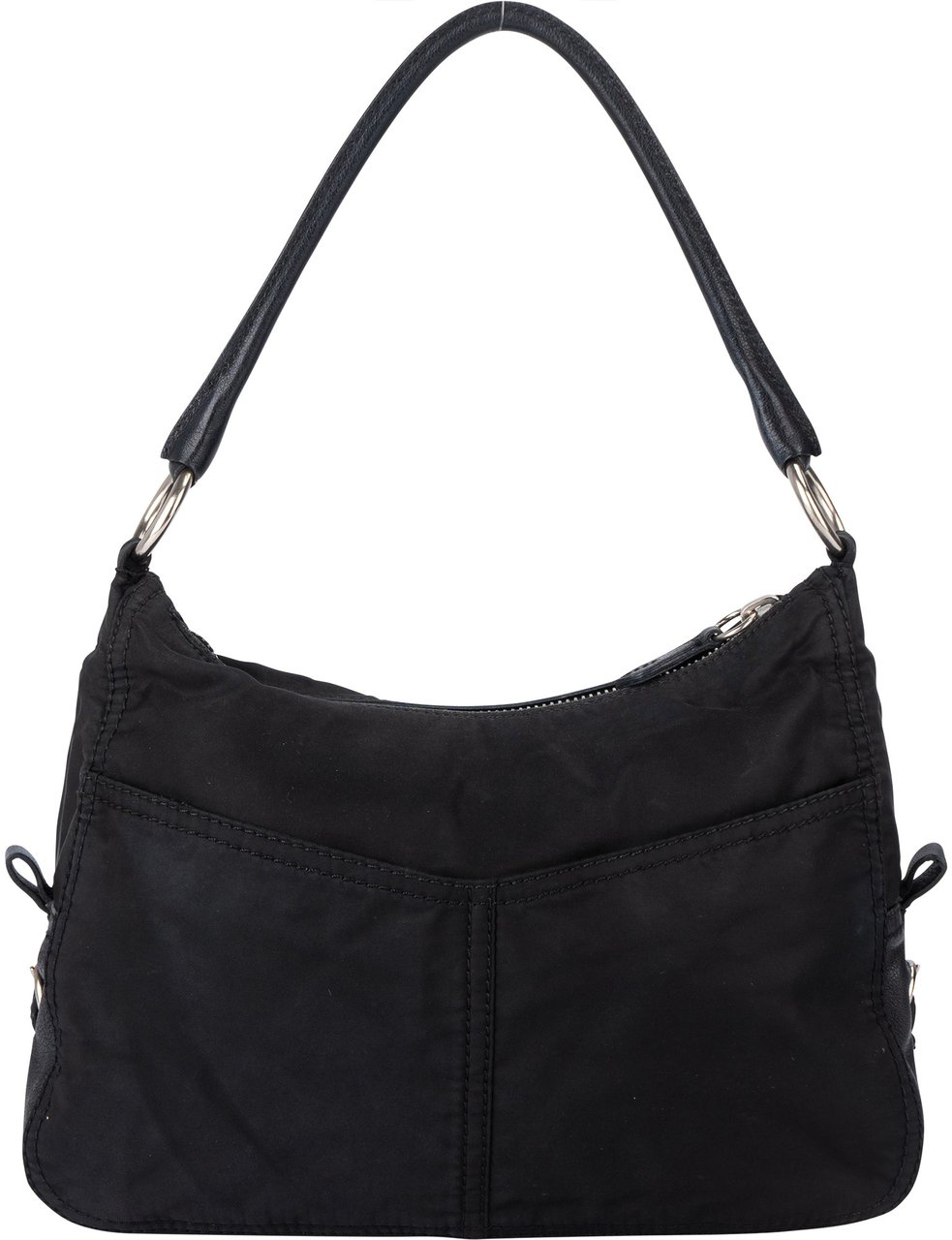 Prada Prada Black Nylon Triangle Twin Pocket Shoulder Bag Zwart