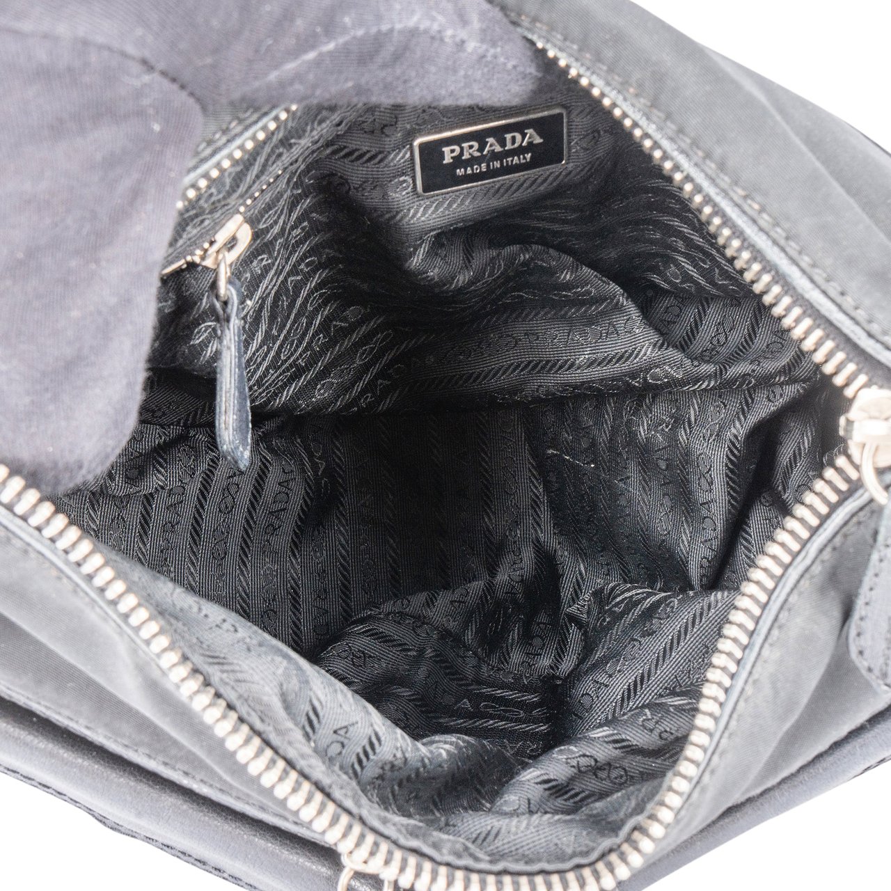 Prada Prada Black Nylon Triangle Twin Pocket Shoulder Bag Zwart