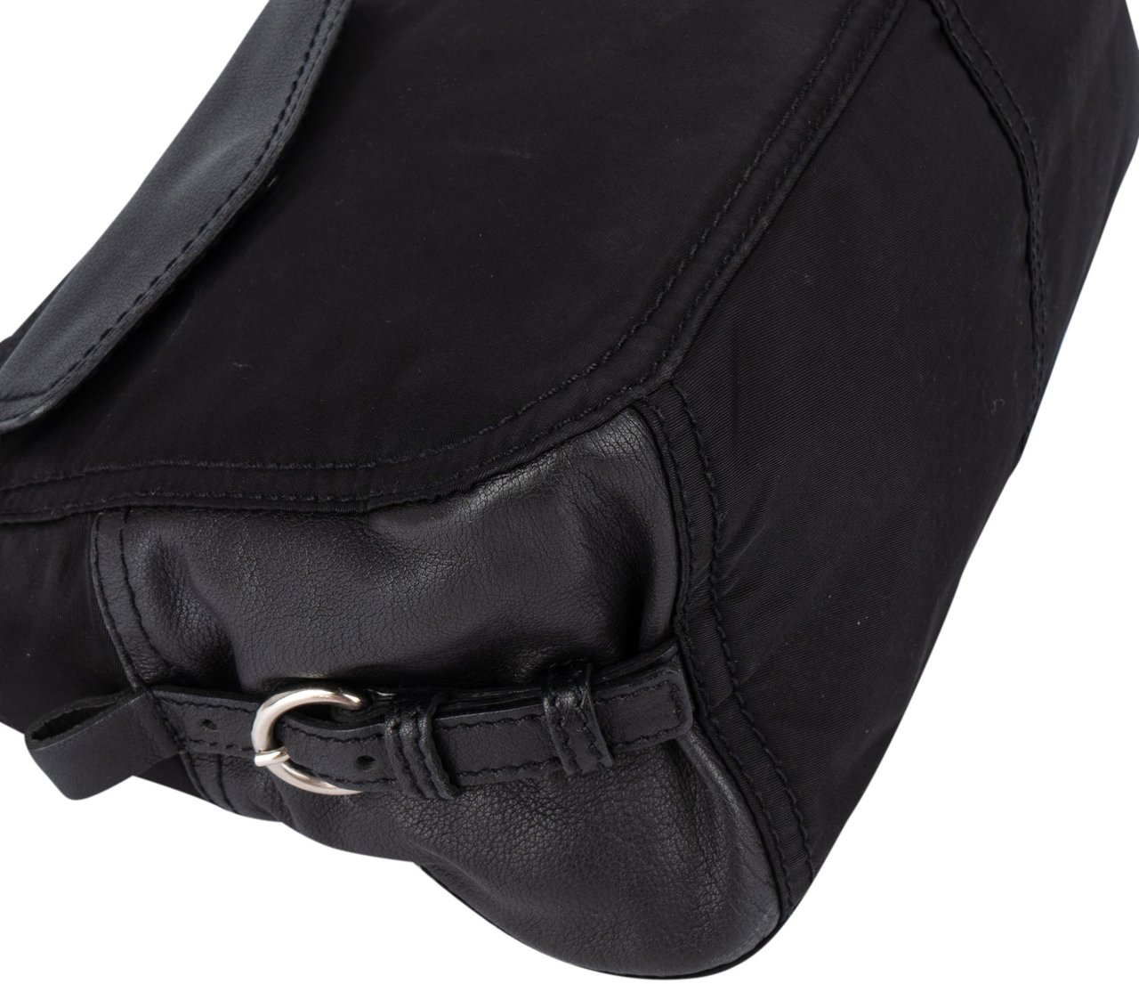 Prada Prada Black Nylon Triangle Twin Pocket Shoulder Bag Zwart
