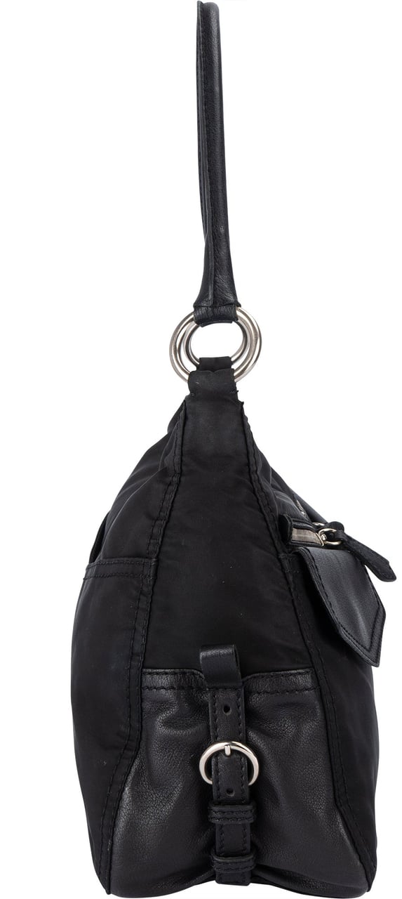 Prada Prada Black Nylon Triangle Twin Pocket Shoulder Bag Zwart