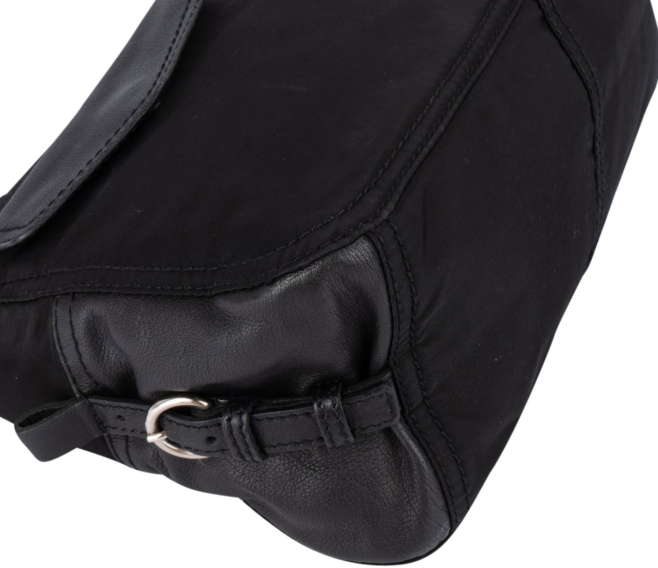Prada Prada Black Nylon Triangle Twin Pocket Shoulder Bag Zwart