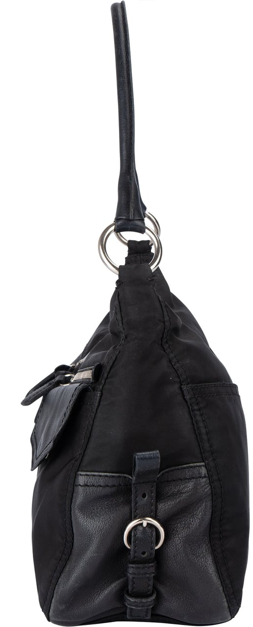 Prada Prada Black Nylon Triangle Twin Pocket Shoulder Bag Zwart