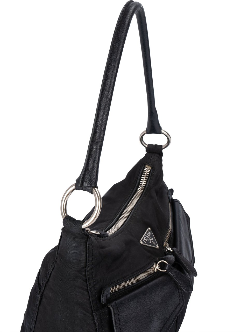 Prada Prada Black Nylon Triangle Twin Pocket Shoulder Bag Zwart