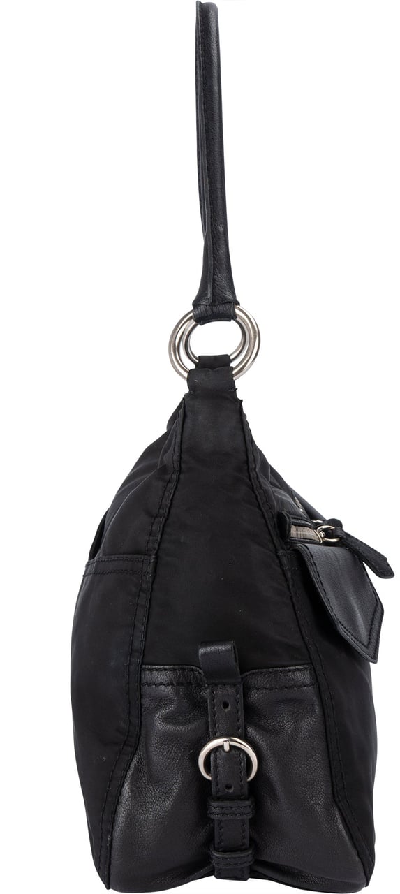 Prada Prada Black Nylon Triangle Twin Pocket Shoulder Bag Zwart