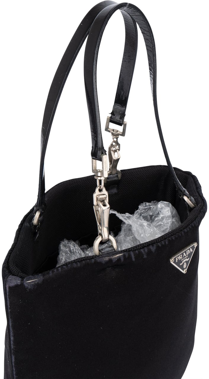 Prada Prada Black Satin Triangle Handbag Zwart