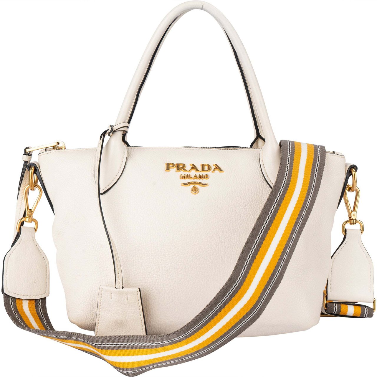 Prada Prada White Leather Vitello Handbag Wit