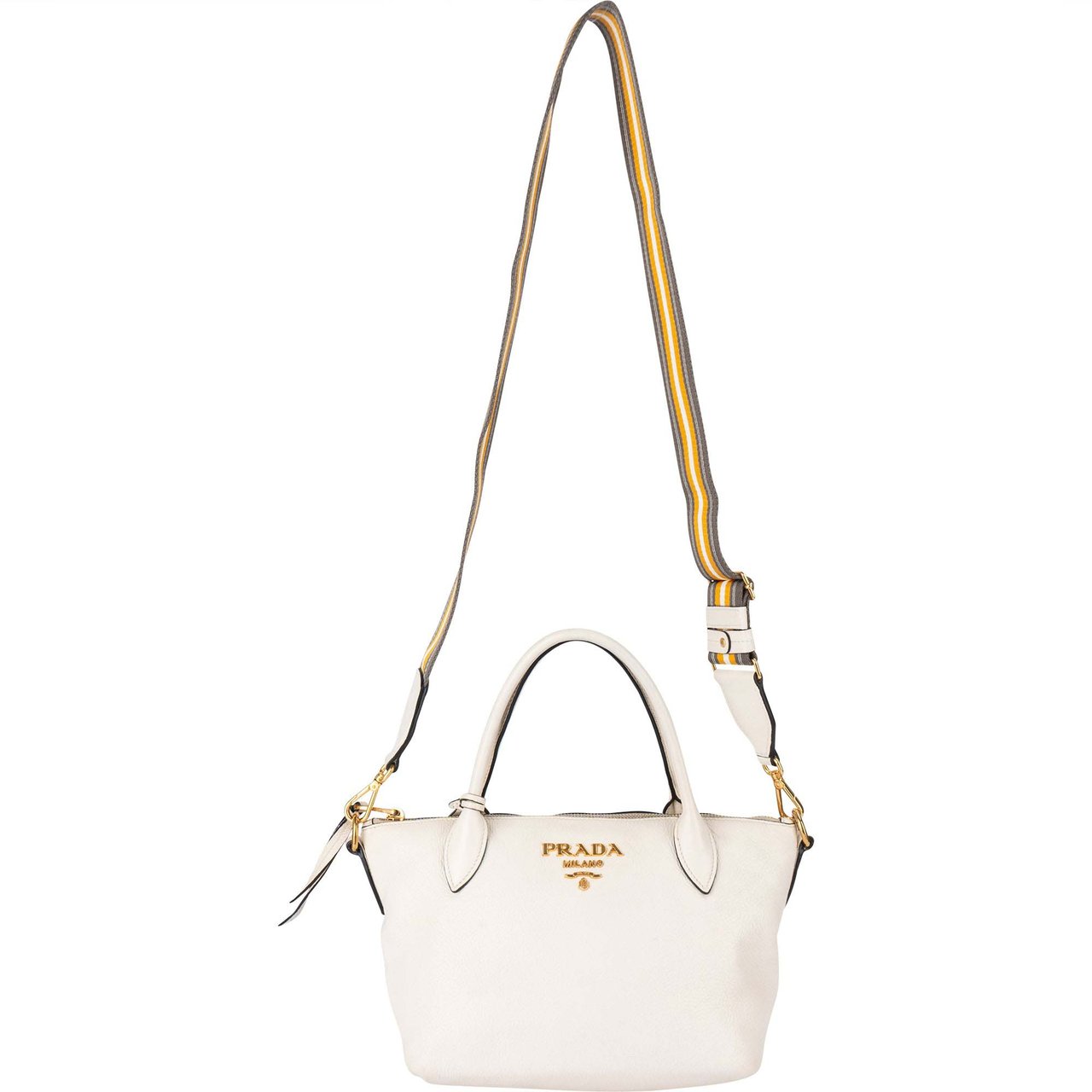 Prada Prada White Leather Vitello Handbag Wit