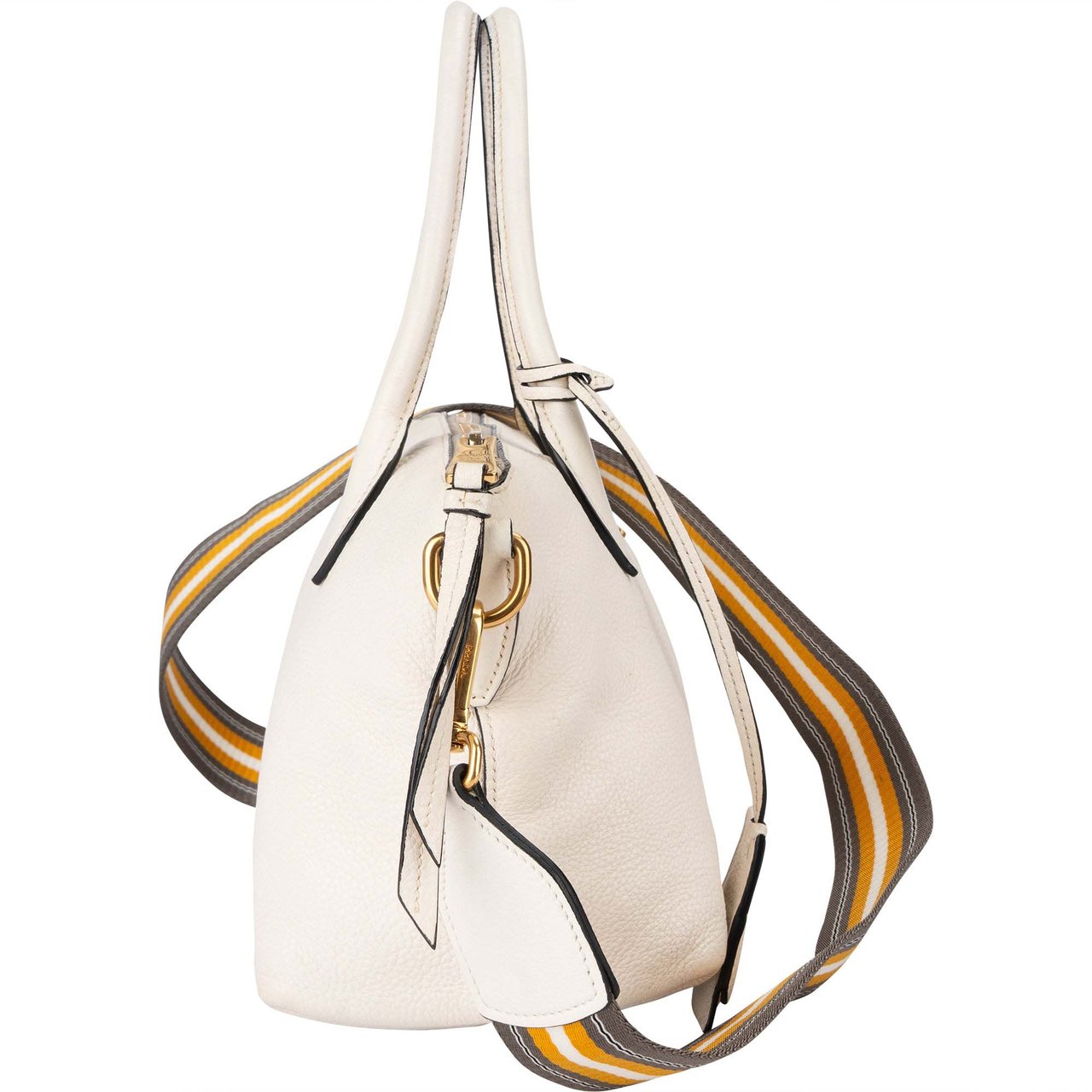 Prada Prada White Leather Vitello Handbag Wit