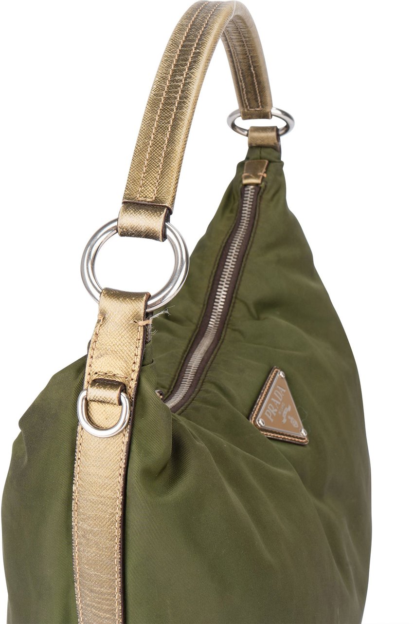 Prada Prada Green Nylon Triangle Hobo Bag Groen